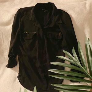 My Michelle Black Polyester Buttondown Top XS